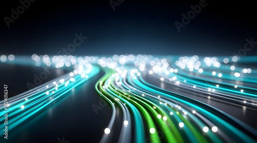 Fiber optic data stream network technology neon light motion blur abstract connection background digital internet speed communication cyberspace glow cable line energy flow luminous future modern