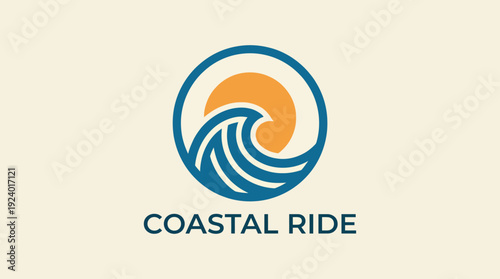 A vibrant and modern logo featuring a wave and sun, perfect for branding businesses related to coastal activities and water sports, evoking feelings of adventure and leisure.
