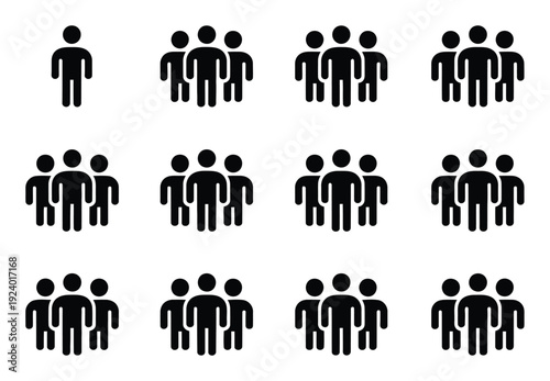 Collection of stylized human figures representing groups and individuals