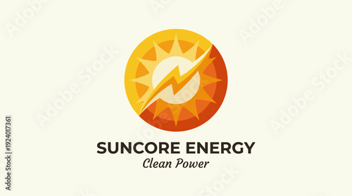 This bright and vibrant logo symbolizes clean energy with a sun motif and lightning bolt, making it ideal for companies focused on sustainability and renewable power sources.
