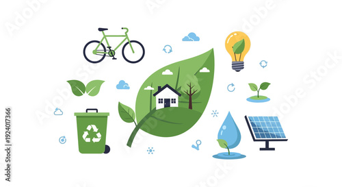 Eco-Friendly Sustainable Living & Green Energy Concepts Illustration