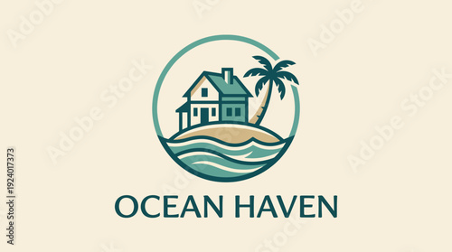 This inviting logo represents a coastal retreat with a house and palm tree, encapsulating the serene, relaxed lifestyle ideal for vacation homes or seaside businesses.