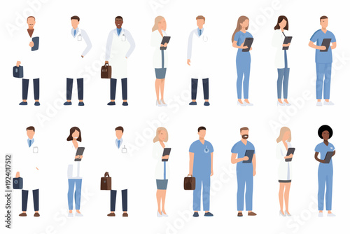Diverse group of healthcare professionals shown in a cartoon illustration