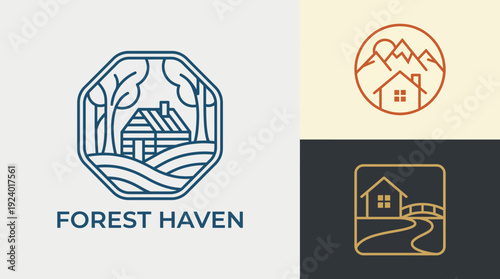 This logo depicts a cozy cabin nestled among trees, celebrating tranquility and a connection with nature. The design conveys a sense of safety and harmony with the outdoors.
