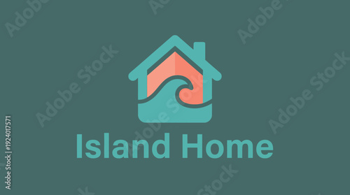A stylish logo design featuring a house silhouette with a wave motif, perfectly embodying the essence of island living and a serene lifestyle by the water.