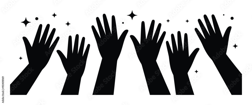 Fototapeta premium Diverse hands raised in celebration with sparkling stars
