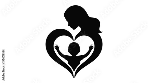 Mother and child in heart symbol love and care concept family bond affectionate relationship