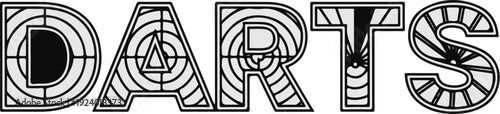 Stylized letters spell out DARTS in a retro, geometric design with circular and radial patterns