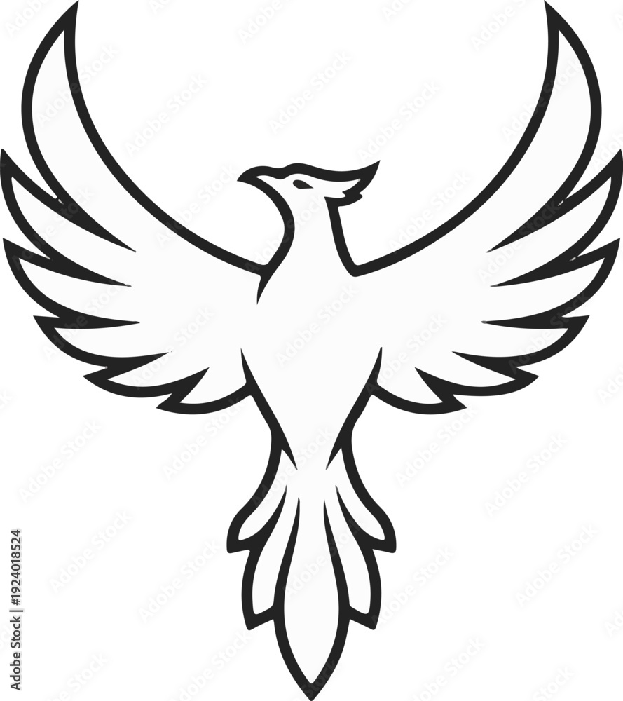 Obraz premium Stylized line art depiction of a mythical bird with outstretched wings