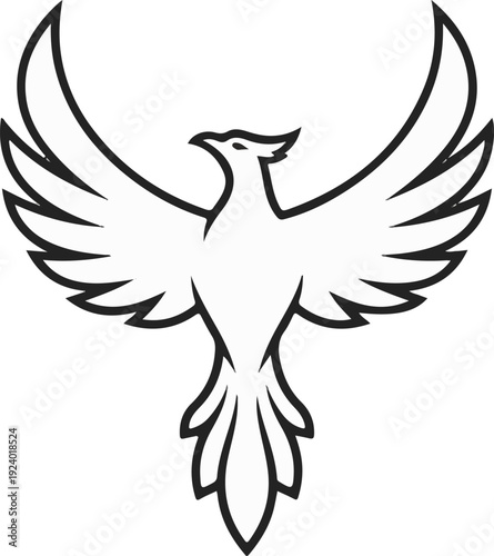 Stylized line art depiction of a mythical bird with outstretched wings