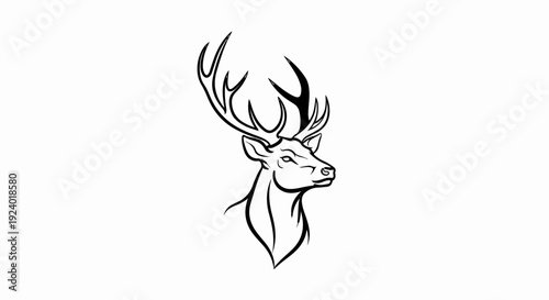 Stylized line art depicts a stag's head with large, ornate antlers