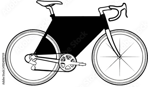 Stylized line art of a bicycle with a solid black frame section