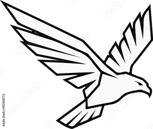 Stylized line art of a bird of prey in flight with wings outstretched