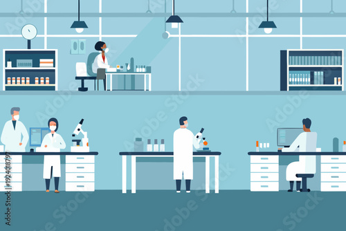 Scientists working in a modern well equipped laboratory setting