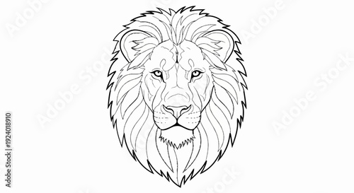 Stylized line art of a majestic lion's face with a prominent mane