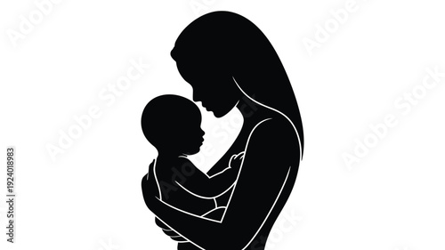 Mother holding baby close in loving embrace silhouette illustration