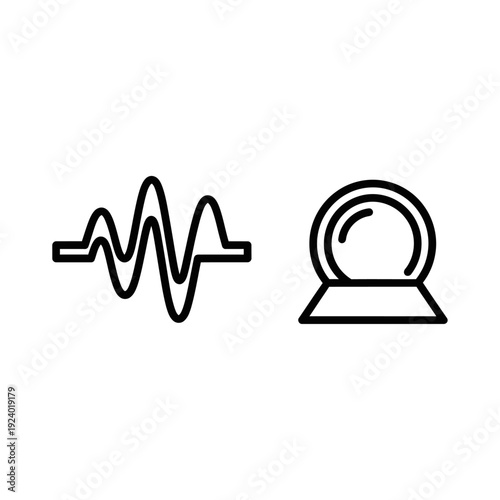 Set of two simple outline icons: a sound wave and a light bulb representing calm flicker and subtle glow concepts.