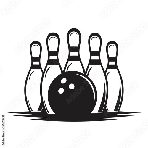 Dark bowling ball rests before the pins scattered with stars, creating a dynamic image