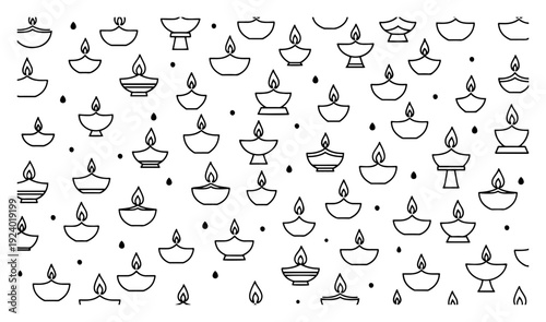 Seamless texture with traditional diya oil lamps designed for happy diwali festival celebration