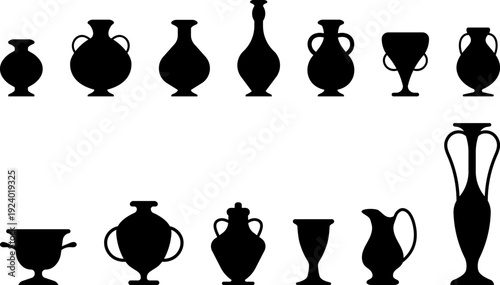 Vase, jug silhouette set. Vase vector ancient, ceramic, pottery, amphora collection