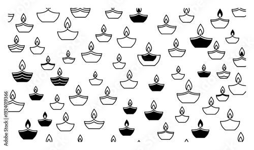Seamless pattern with traditional indian diya oil lamps for diwali festival