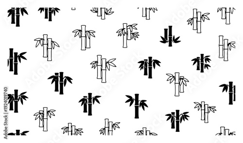 Seamless pattern featuring traditional asian bamboo stalks and leaves