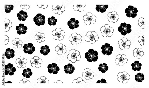 Seamless floral background pattern with blooming plum blossom flowers