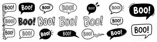 Set of hand drawn boo speech bubbles for halloween decoration