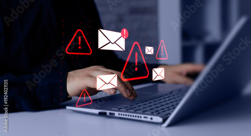 Foto Cyber Scam Alert, Online Scam Warning, Phishing Email Scam and Digital Fraud Con