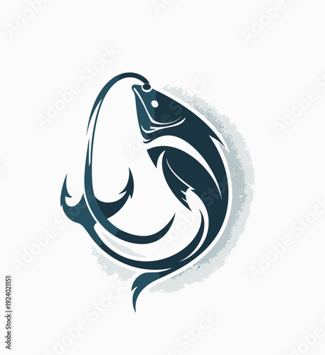 Stylized fishing icon a depiction of a fish hooking a fish against white