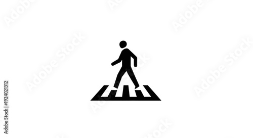 Simple Black Pedestrian Crossing Icon on White Background