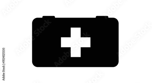 Black Medical First Aid Kit Icon with White Cross
