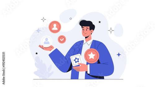 Man Holding Human Resources Icons, Recruitment, Employee Selection, Talent Management