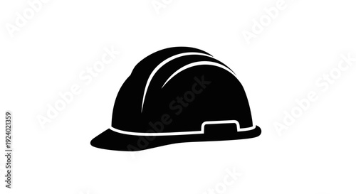 Black Construction Safety Helmet Icon on White Background