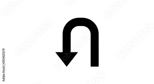 Black U-Turn Traffic Sign Isolated on White Background