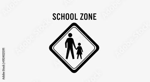 Black and White School Zone Pedestrian Crossing Sign