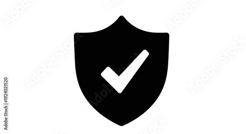 Black Shield Icon with White Checkmark Symbol of Security