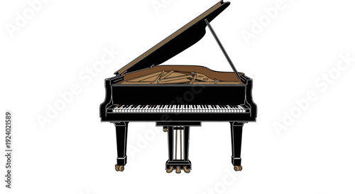 Elegant black grand piano isolated on white background for music concepts
