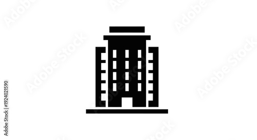 Black Office Building Icon with Multiple Windows