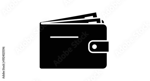 Minimalist Black Wallet Icon with Folded Bill Inside