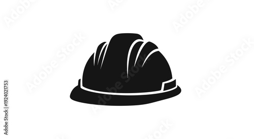 Black Construction Safety Helmet Icon on White Background