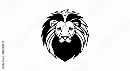 Stylized lion's head with a full mane in black and white