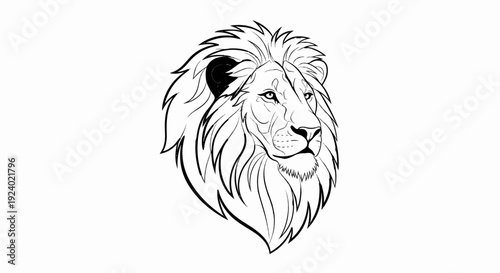Stylized outline of a majestic lion's head and mane facing right