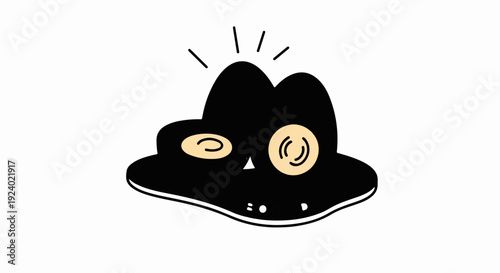 Whimsical black cartoon character with large eyes and radiating lines