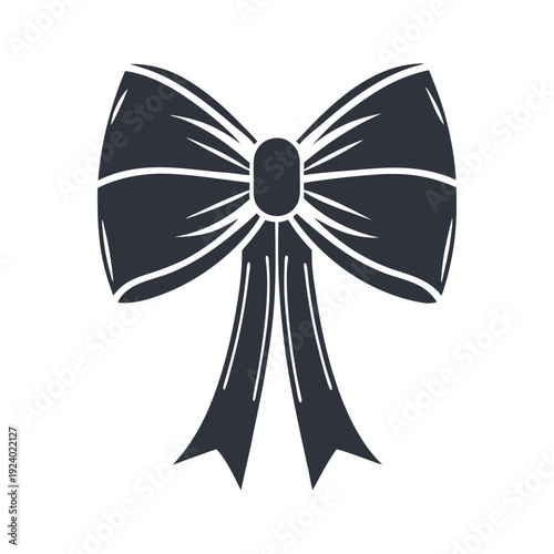 An isolated black and white bow with a shiny center enhances elegance easily