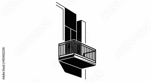 Stylized minimalist black and white drawing of a modern cantilevered balcony