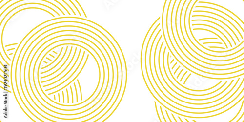 Doodle banner with yellow ramen pattern on white background. Wave abstract pattern.