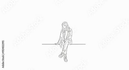 Stylized outline of a person sitting with crossed legs on a horizontal line