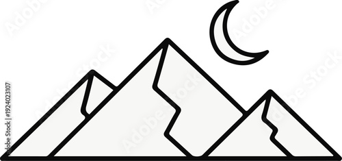 Stylized mountain range silhouette under a crescent moon at night