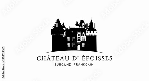 Stylized silhouette of a French château with text below indicating origin